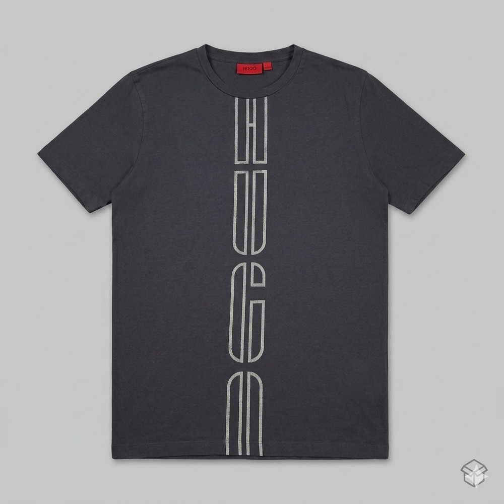 HUGO Hugo Boss Vertical Logo T-Shirt Unisex Large Black Made in Portugal Cotton - Picture 1 of 7